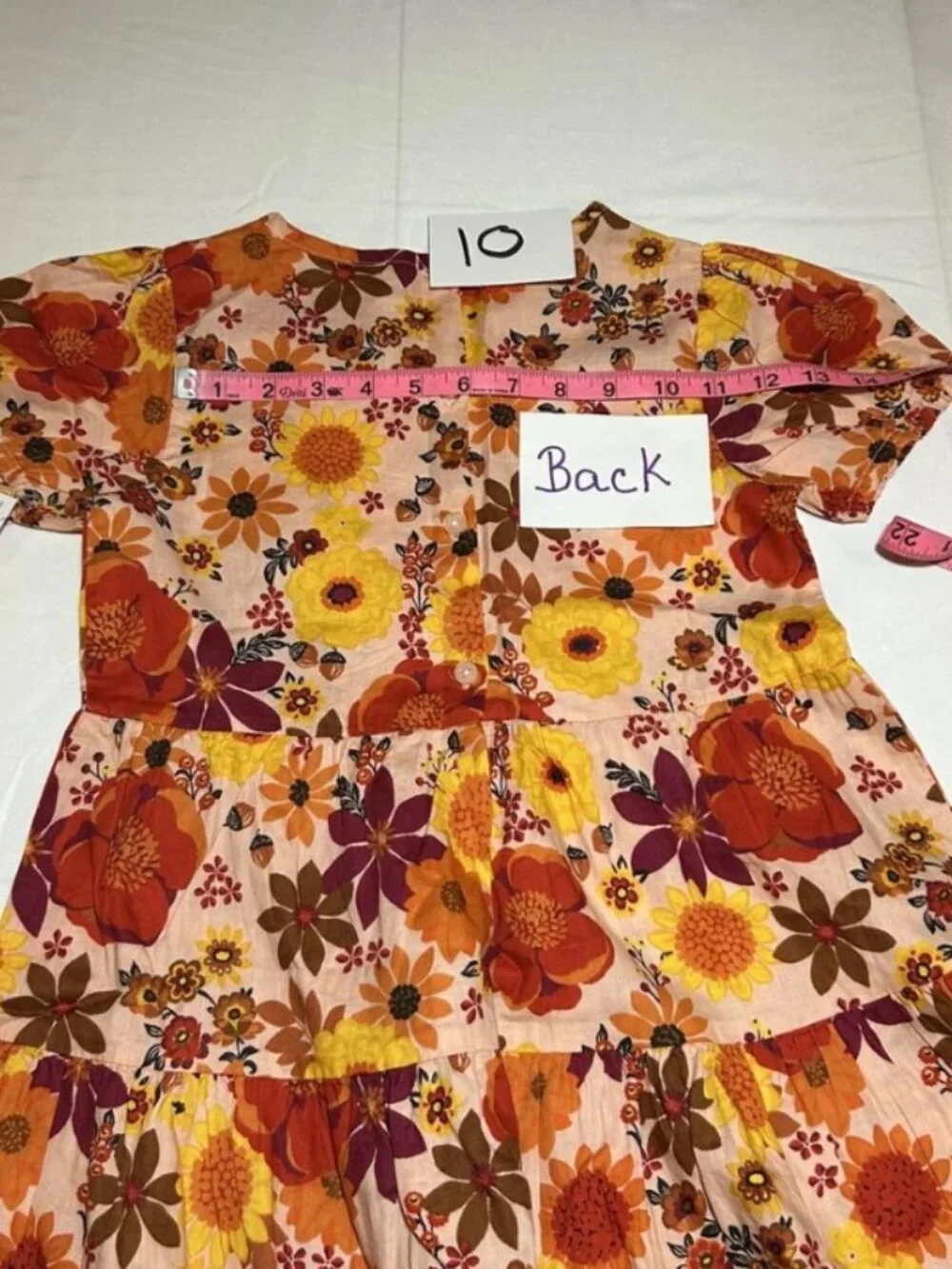 Gymboree Girls 10 Fall Floral Peach Red Tiered Short Sleeve Dress NWT